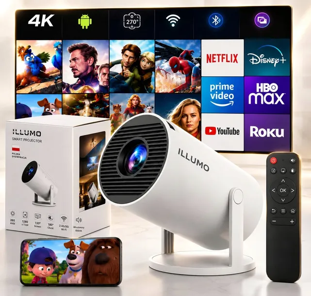 Projektor Rzutnik LED FULL HD SMART TV 4K WIFI Android ILLUMO HY300 PRO+