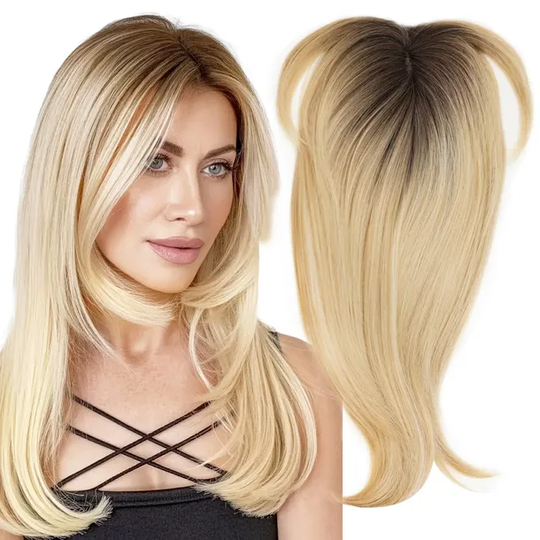 Topper Tupet Włosy Syntetyczne CLIP IN Łysienie Jasny Blond Proste 50cm