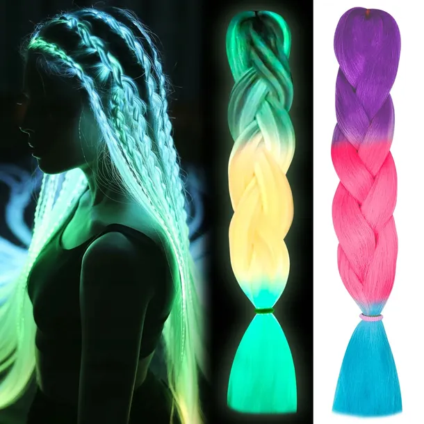 Włosy Syntetyczne Świecące w Ciemności Sztuczne Ombre Kolor 60cm #AS-GLOW-2