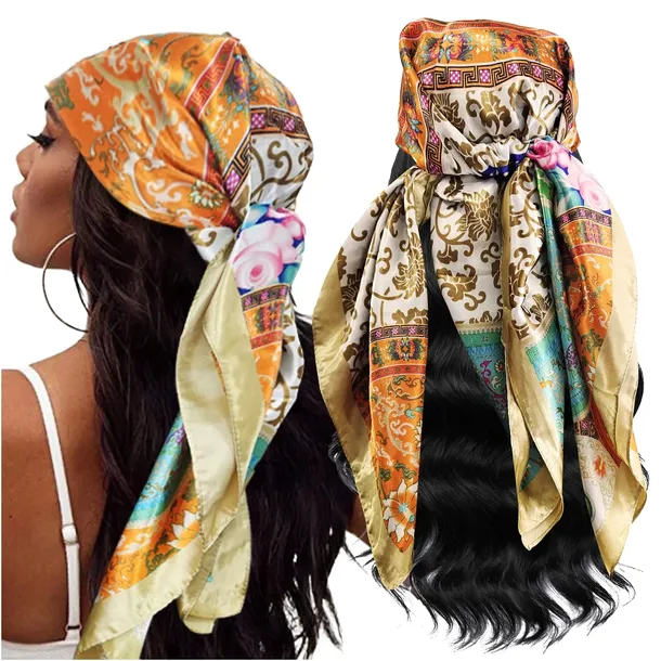 Chusta Apaszka Damska Kwadratowa Bandana Jak Jedwab Kwieciste Koła 88cm