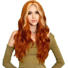 peruka-syntetyczna-ruda-dluga-bez-grzywki-z-blond-pasemkiem-falowane-wlosy