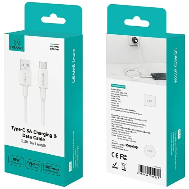kabel-usams-u90-3a-usb-a-do-usb-c-bialy-dlugosc-kabla-1-m