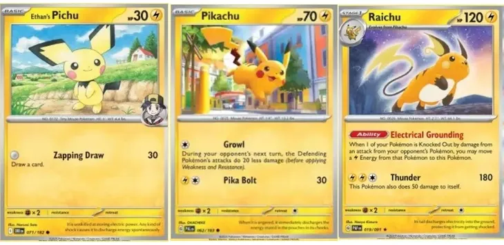 Zestaw Kart Pokemon TCG HOLO – Pichu Pikachu Raichu|Śmietana Art Gang