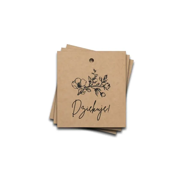 Mini metki papierowe z napisem Dziękuję, papier kraft, 20 sztuk