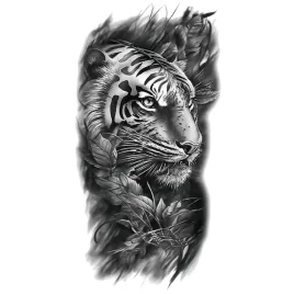 tatuaz-tygrys-otoczony-liscmi-zmywalny-tymczasowy-wodny