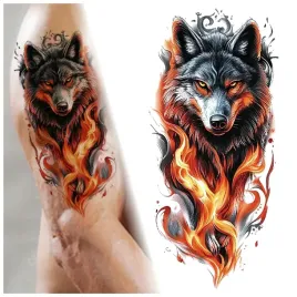 tatuaz-wilk-ognisty-kolorowy-zmywalny-tymczasowy-wodny