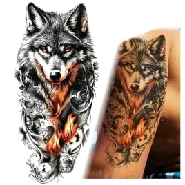 tatuaz-wilk-ognisty-motyle-kolorowy-zmywalny-tymczasowy-wodny