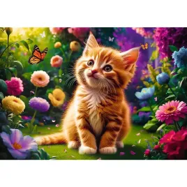 puzzle-500-ukladanka-zwierzeta-maly-uroczy-kotek-kwiatki-motyle-10-trefl