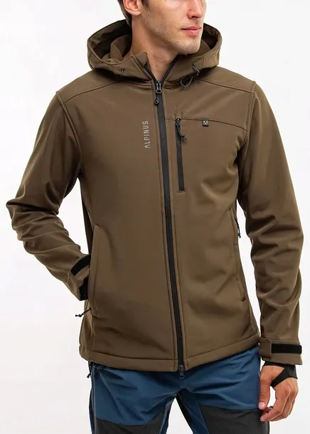 Kurtka Softshell Alpinus Męska Przeciwdeszczowa Aso Khaki Z Kapturem L