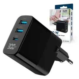 szybka-ladowarka-sieciowa-gan-3x-usb-30w-pd-usb-c-qc-3-0-lcd-czarna
