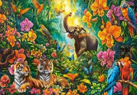 puzzle-1000-ukladanka-zwierzeta-dzungla-kwiaty-tygrysy-slon-ptaki-9-castor
