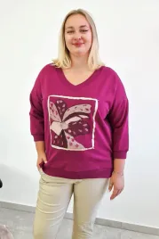 bluza-damska-w-szpic-z-aplikacja-kwiat-amarant-xl