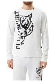 bluza-meska-plein-sport-c-neck-bawelniana-biala-z-nadrukiem