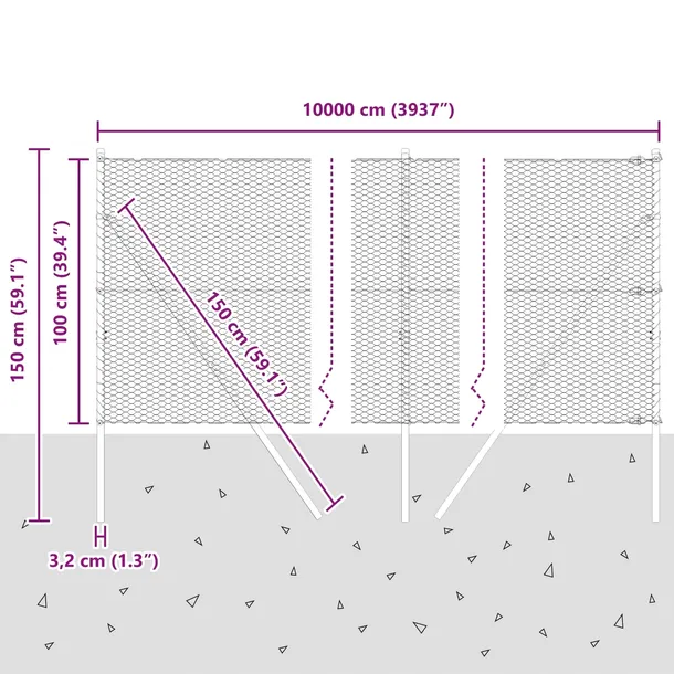szary-plot-heksagonalny-1x100-m-stal-stan-nowy-producent-vidaxl