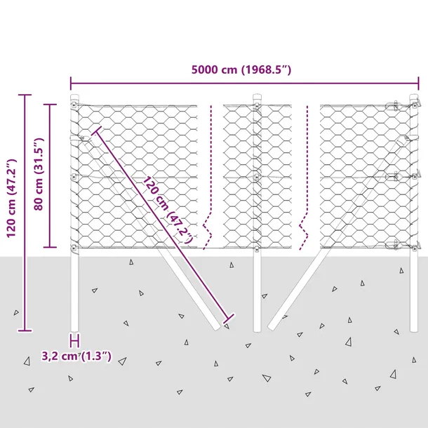 plot-heksagonalny-szary-0-8x50-m-stal-stan-nowy-producent-vidaxl