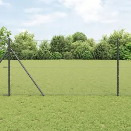 ogrodzenie-hexagon-szare-1x10-m-stal-slupy-ogrodzeniowe-7-sztuk-szare-o32