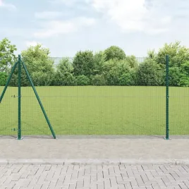 ogrodzenie-z-drutu-spawanego-z-13-slupami-flanszowymi-zielone-12x25-m-stal