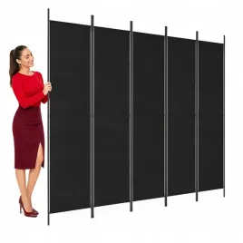parawan-pokojowy-5-panelowy-tkanina-i-zelazo-czarny-250x200-cm