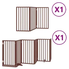 skladana-bramka-dla-psa-z-drzwiami-9-paneli-brazowa-450-cm