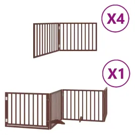 skladana-bramka-dla-psa-z-drzwiami-12-paneli-brazowa-960-cm