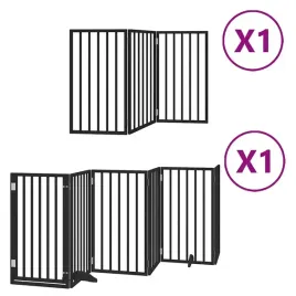 skladana-bramka-dla-psa-z-drzwiami-9-paneli-czarna-450-cm