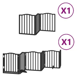skladana-bramka-dla-psa-z-drzwiami-9-paneli-czarna-450-cm