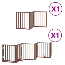 skladana-bramka-dla-psa-z-drzwiami-9-paneli-brazowa-450-cm