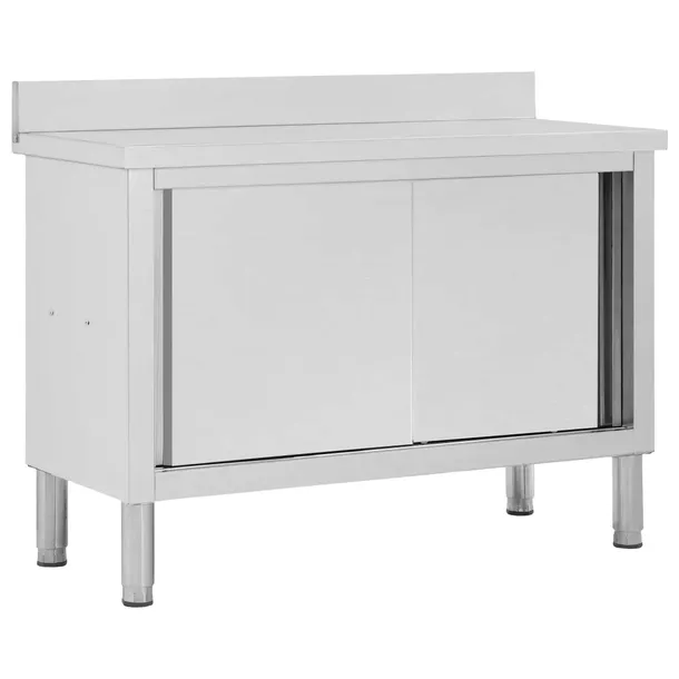 Stół roboczy kuchenny ze stali nierdzewnej z szafką 120x50x95-97 cm
