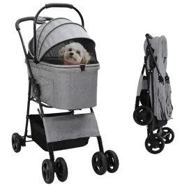 skladany-wozek-dla-zwierzat-z-regulacja-szary-81-x-47-x-99-cm