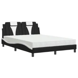 lozko-z-materacem-218-x-145-x-745-cm-czarno-biale-ze-sztucznej-skory