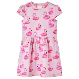 jasnorozowa-sukienka-dziecieca-116-z-nadrukiem-flamingow-i-drzewami