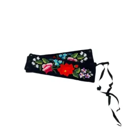 czarny-pasek-folk-ludowy-haft-lowicki-wielokolorowe-roze-dlugosc-90-cm