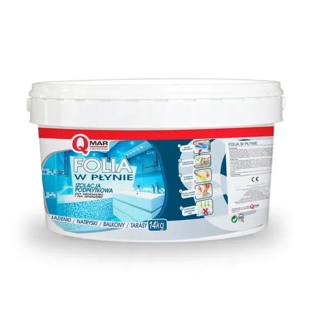 FOLIA W PŁYNIE HYDROIZOLACJA POD PŁYTKI ŁAZIENKI NA BALKON TARAS 14kg QMAR