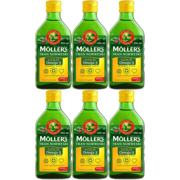 Tran norweski Mollers Gold Omega-3 2000 IU Cytryna Suplement Witaminy 6x