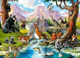 puzzle-70-ukladanka-lesne-zwierzeta-wilk-mis-szop-jelen-zajac-los-5-castor