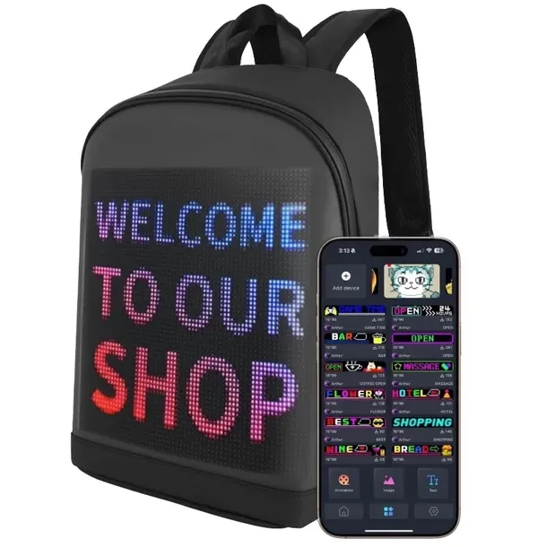 Plecak Z Dużym Ekranem Led Rgb Bluetooth Android Ios Z Powerbank 4000Mah