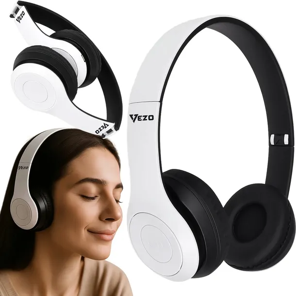 VEZO SŁUCHAWKI BEZPRZEWODOWE NAUSZNE BLUETOOTH MP3 SPORTOWE GAMING SKŁADANE