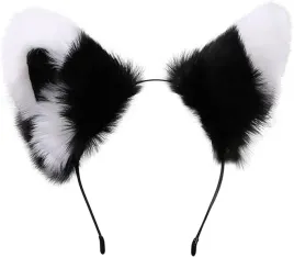 urocze-futrzane-kocie-lisie-uszy-cosplay-anime-furry-opaska-bialo-czarne