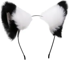 urocze-futrzane-kocie-lisie-uszy-cosplay-anime-furry-opaska-bialo-czarne
