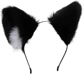 urocze-futrzane-kocie-lisie-uszy-cosplay-anime-furry-opaska-czarno-biale