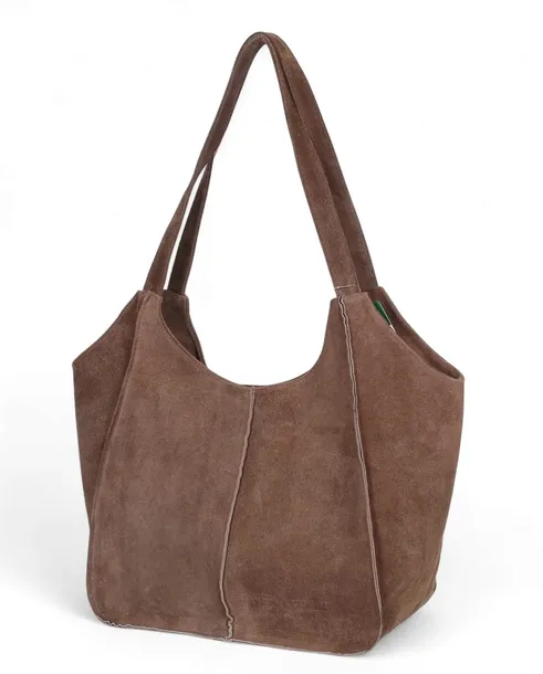 VERA PELLE Zamszowa TOREBKA duża SHOPPER BAG Praktyczne wnętrze Skóra Nat.