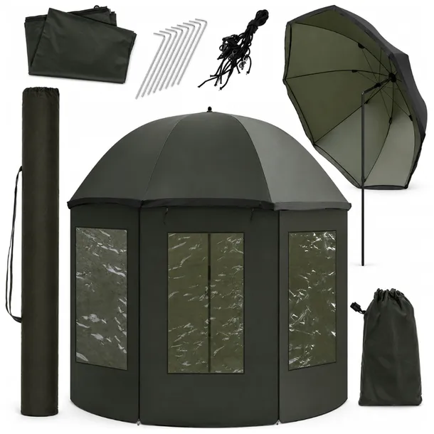 PARASOL WĘDKARSKI NAMIOT NA RYBY PEŁNY Z OSŁONĄ Z BOKAMI WODOODPORNY 240 cm