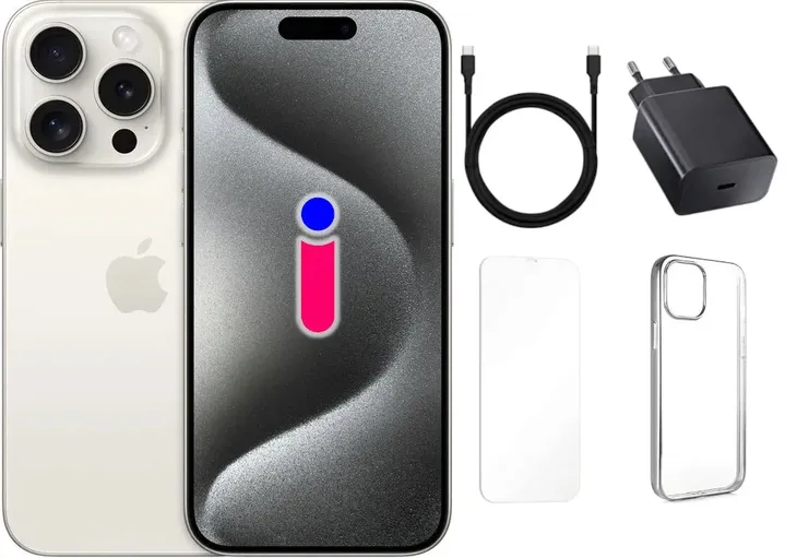 IPHONE 15 PRO 128GB TYTAN BIAŁY ESIM SZYBKA ŁADOWARKA GRATIS JAK NOWY