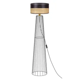 czarna-lampa-podlogowa-stojaca-e27-fornir-drewno-salon-loft-industrial
