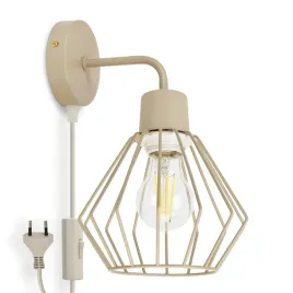 kinkiet-scienny-loft-bezowy-e27-druciany-diament-z-przewodem-i-wtyczka
