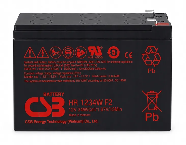 Przemysłowy akumulator AGM 9Ah 12V High Power HR1234W F2 CSB praca buforowa