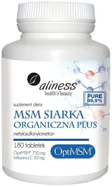 MSM SIARKA ORGANICZNA PLUS OptiMSM 750 mg Witamina C 50 mg Aliness 180tabl.