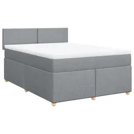 lozko-kontynentalne-200x160-cm-jasnoszare-z-materacem-i-topperem-bialym