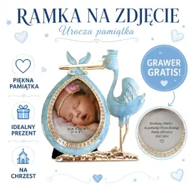 grawer-gratis-ramka-niebieska-na-zdjecie-metalowa-srebrna-bocian-prezent