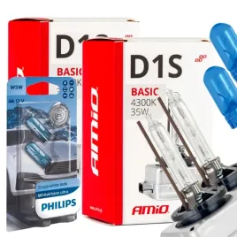 zarniki-amio-d1s-4300k-basic-zarowki-philips-w5w-whitevision-ultra-gratis